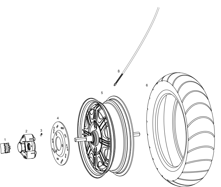 Hinterrad Niu M+ Lite Ersatzteilliste Motor, Hinterrad für den Niu MQi+ Lite