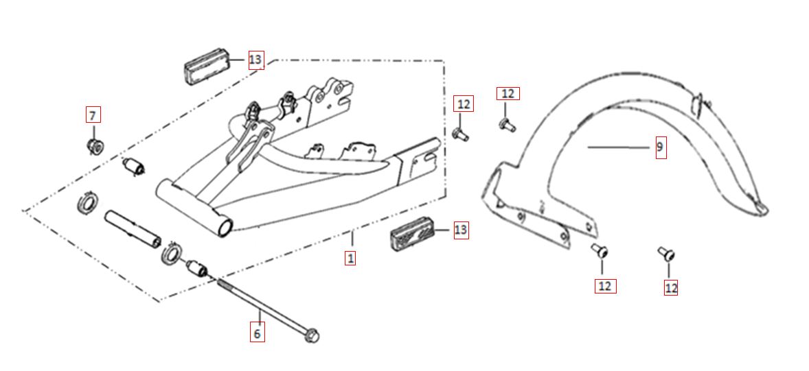 Schwingarm & Kotflügel hinten Ersatzteile für den TC45